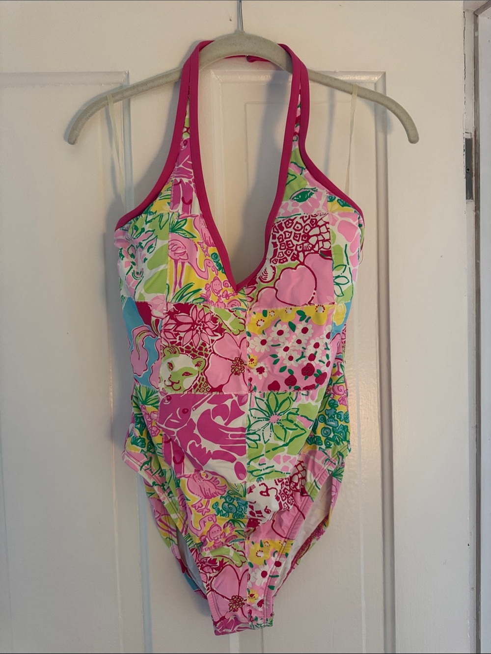 Lilly Pulitzer Pink & Green Patchwork Halter One-Piece never worn